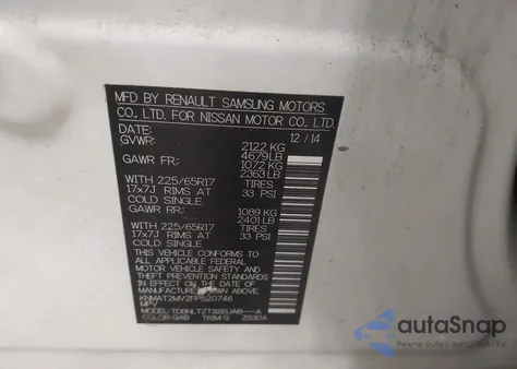 2015 Nissan Rogue S/Sl/Sv из США, поврежденный, VIN KNMAT2MV2FP520746